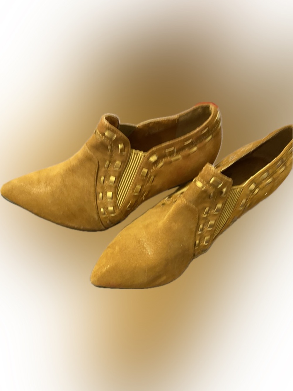 Pointed Suede Ankle Booties with Decorative Cutouts in Tan - Picture 3 of 16